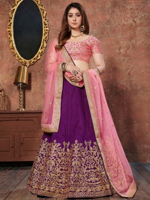 Tasrika Embroidered Semi Stitched Lehenga Choli(Purple)