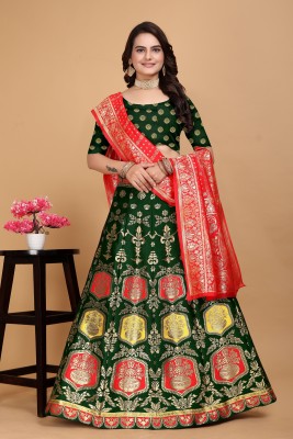 SWAMI STUDIO Self Design Semi Stitched Lehenga Choli(Green)