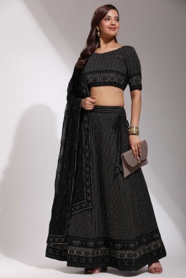 SHREE CREATION Embroidered Semi Stitched Lehenga Choli(Black)