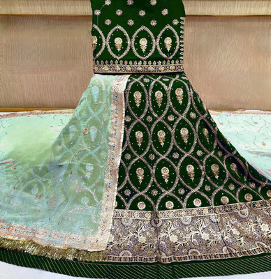 MADHUR HAND WORK ART Embellished Semi Stitched Rajasthani Poshak(Green, Light Green)