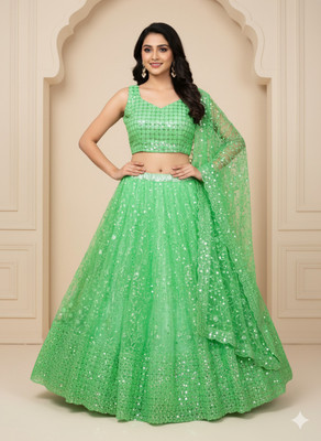 AASMA Embroidered, Floral Print Semi Stitched Lehenga Choli(Green)