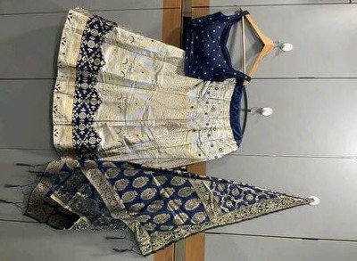PRO TEXOFAB Embellished Semi Stitched Lehenga Choli(White, Blue)