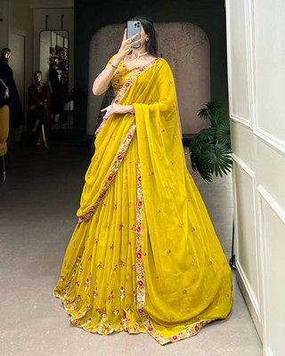 CYNOR ENTERPRISE Embroidered Semi Stitched Lehenga Choli(Yellow)