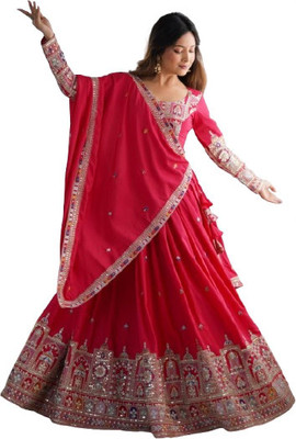 AVITAATEX Embroidered Semi Stitched Lehenga Choli(Red)