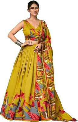 SHENKY Printed Semi Stitched Lehenga Choli(Yellow)