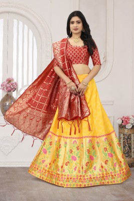 GRANTH MANIAFAB Self Design Semi Stitched Lehenga Choli(Yellow)