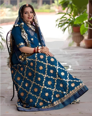 SANSKAR TEXTILE Embroidered Semi Stitched Rajasthani Poshak(Light Blue)