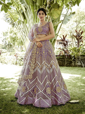 Reelove Factory Embroidered Semi Stitched Lehenga Choli(Purple)
