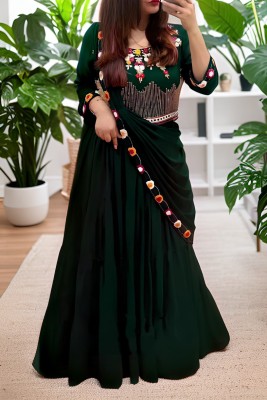 balaji textiles Embroidered Semi Stitched Lehenga Choli(Dark Green)