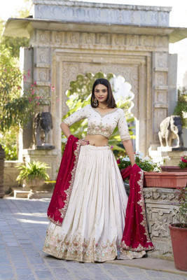 AAYUSHYAM ENTERPRISE Embroidered Semi Stitched Lehenga Choli(Beige)