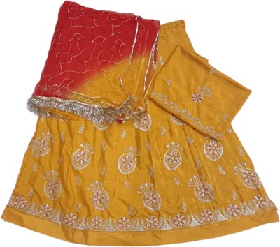 ANNAPURNA TEXTILES Embroidered Semi Stitched Lehenga Choli(Gold)