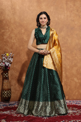 Julee Self Design Semi Stitched Lehenga Choli(Green)