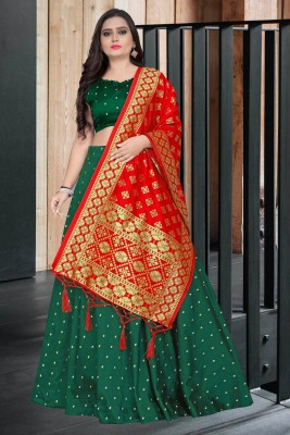 NJ FASHION Self Design Semi Stitched Lehenga Choli(Green)