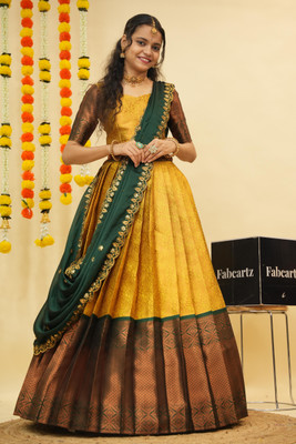Fabcartz Self Design Semi Stitched Lehenga Choli(Yellow)