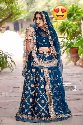 balaji textiles Embroidered, Embellished Semi Stitched Rajasthani Poshak(Light Blue)