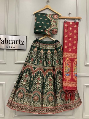 Fabcartz Self Design Semi Stitched Lehenga Choli(Dark Green)