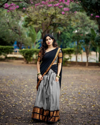 PAVITRAA SAREES Solid Semi Stitched Lehenga Choli(White)