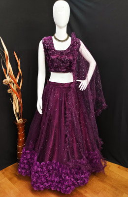 Atierking Embroidered Semi Stitched Lehenga Choli(Purple)