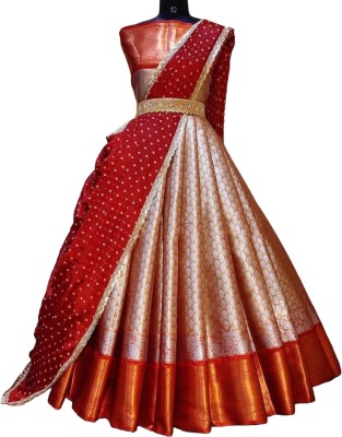 Maruti Creshion Embroidered Semi Stitched Lehenga Choli(Red)