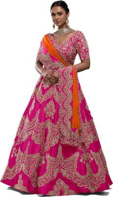 Kedar Fab Embroidered Semi Stitched Lehenga Choli(Pink)