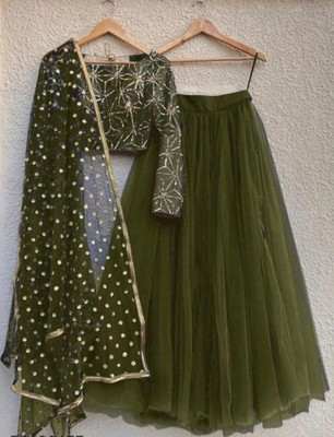 lazyandcrazy shop Self Design Semi Stitched Lehenga Choli(Green)