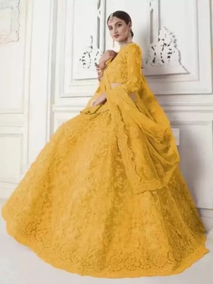 AADITASYA Embroidered Semi Stitched Lehenga Choli(Yellow)