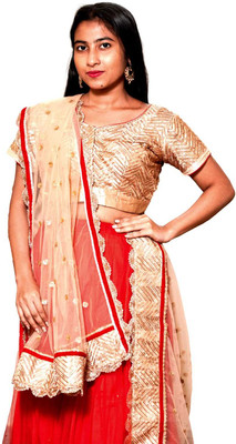 fasnita Embroidered Semi Stitched Lehenga Choli(Red)