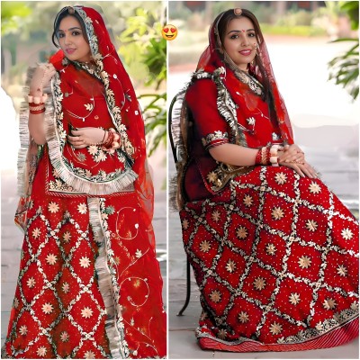 Anjani Textile Embroidered, Embellished, Self Design Semi Stitched Lehenga Choli(Red)