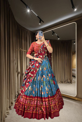 viraasat Printed, Leheriya Semi Stitched Lehenga Choli(Blue)