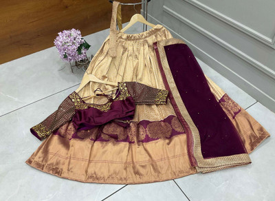 Fabcartz Self Design Semi Stitched Lehenga Choli(Beige, Purple)