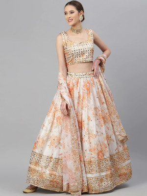 DIVINE INTERNATIONAL TRADING CO Embroidered Semi Stitched Lehenga Choli(White)