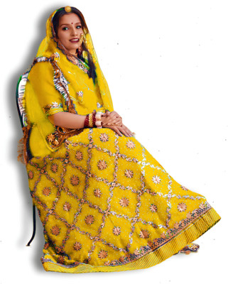 GANPATIJI FASHION Embroidered, Embellished Semi Stitched Rajasthani Poshak(Yellow)