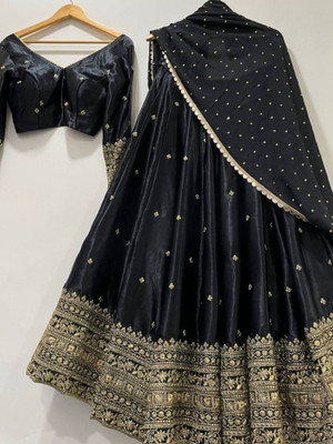 SPR CREATION Embellished Semi Stitched Lehenga Choli(Black)