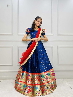 Sonu Creation Self Design Semi Stitched Lehenga Choli(Blue)