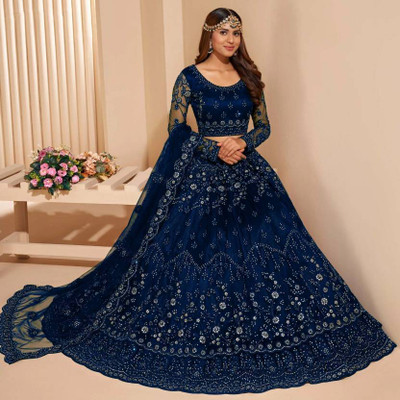 AADITASYA Embroidered Semi Stitched Lehenga Choli(Blue)