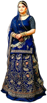 RAJPUTI POSAK Embroidered Semi Stitched Rajasthani Poshak(Dark Blue)