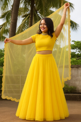 lazyandcrazy shop Self Design Semi Stitched Lehenga Choli(Yellow)