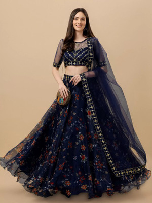FULPARI Printed Semi Stitched Lehenga Choli(Blue)