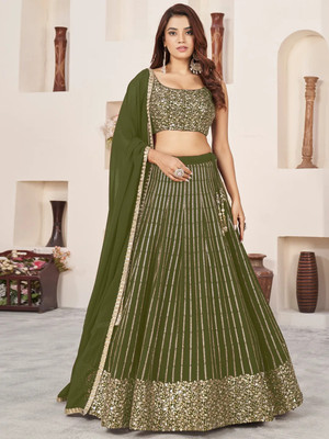 AARAVDESIGNER Embroidered Semi Stitched Lehenga Choli(Light Green)