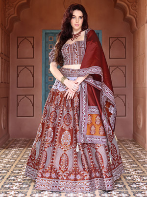 PURVAJA Self Design Semi Stitched Lehenga Choli(Maroon)