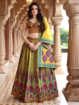 PURVAJA Self Design Semi Stitched Lehenga Choli(Yellow)