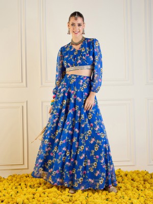 Shae by SASSAFRAS Printed Stitched Lehenga Choli(Blue)