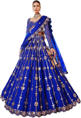 Aptex Embroidered, Self Design Semi Stitched Lehenga Choli(Blue)