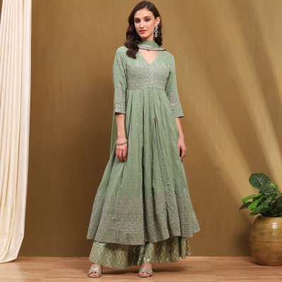 BIBA Self Design Stitched Lehenga & Kurta(Green)