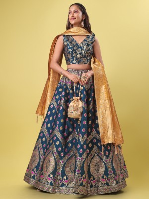 PURVAJA Embellished Semi Stitched Lehenga Choli(Light Blue)