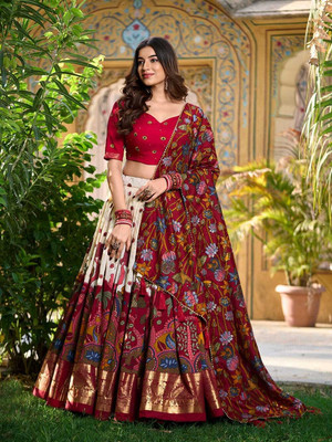 vibeforcehub Floral Print Semi Stitched Lehenga Choli(Multicolor)