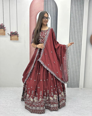 RUPAL CREATION Embroidered Semi Stitched Lehenga Choli(Maroon)
