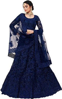 SHAREEJI CREATION Embroidered, Embellished, Self Design Semi Stitched Lehenga Choli(Blue)