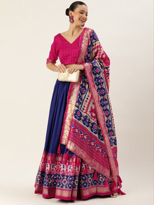 AAYUSHYAM ENTERPRISE Floral Print, Self Design Semi Stitched Lehenga Choli(Blue)