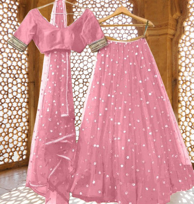 Rise On Fab Self Design Semi Stitched Lehenga Choli(Pink)